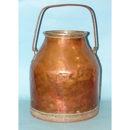 90 - A copper milk churn with swing handle, 36cm high.