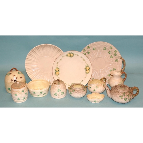 132 - A collection of Belleek shamrock pattern ceramics, together with printed and painted items, a collec... 