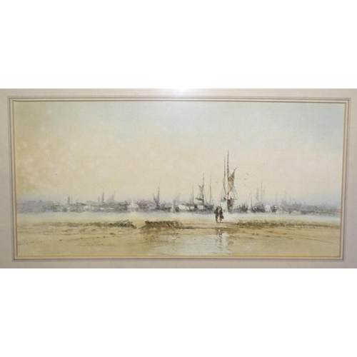 32 - L Ritter (20th century) RIVER SCENE WITH FIGURES, BOATS AND BUILDINGS Signed watercolour, dated 1985... 