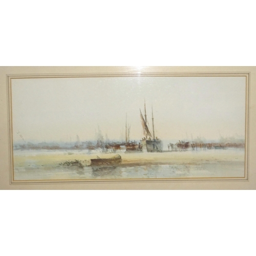 32 - L Ritter (20th century) RIVER SCENE WITH FIGURES, BOATS AND BUILDINGS Signed watercolour, dated 1985... 