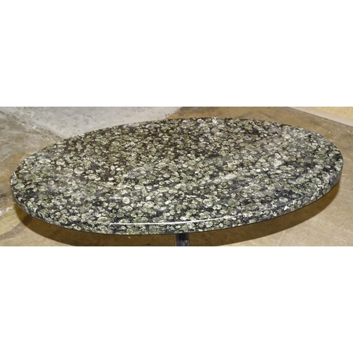 64 - A cast iron table stand with later oval-shaped granite top, 75 x 40cm, 71cm high.