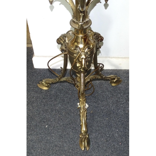 71 - An impressive antique brass adjustable oil lamp stand, the 