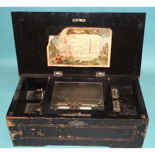 76 - A Swiss musical box playing eight airs, with 11.5cm barrel, comb intact, with pictorial air card, in... 