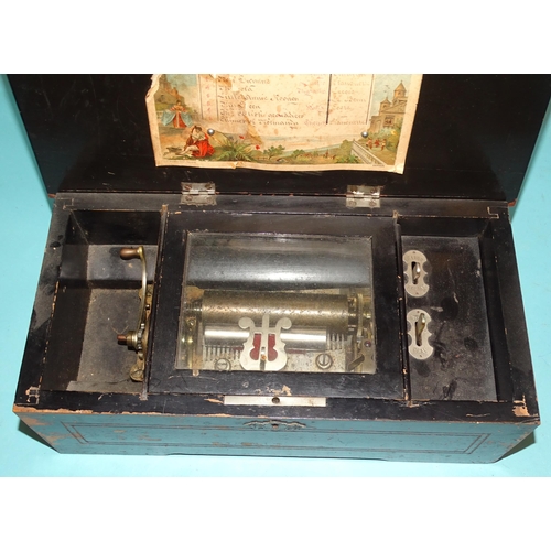 76 - A Swiss musical box playing eight airs, with 11.5cm barrel, comb intact, with pictorial air card, in... 