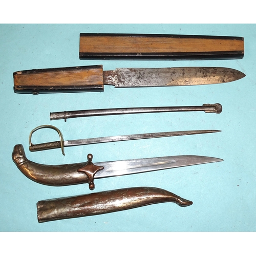 80 - A novelty steel knife and scabbard in the form of a fan, 31cm long, a paper knife in the form of a m... 