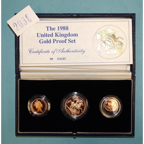 347 - Royal Mint, the 1988 United Kingdom Gold Proof Set, comprising: £2, sovereign and half-sovereign, in... 