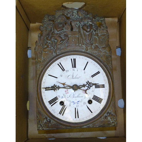 50 - A French wall-mounted clock, the convex white enamel dial signed Salber, Challans, with pressed bras... 