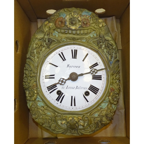 50 - A French wall-mounted clock, the convex white enamel dial signed Salber, Challans, with pressed bras... 