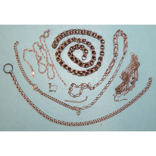 360 - A Victorian silver chain of ribbed links, (no clasps), 46.5cm long and other chains, 82g.... 