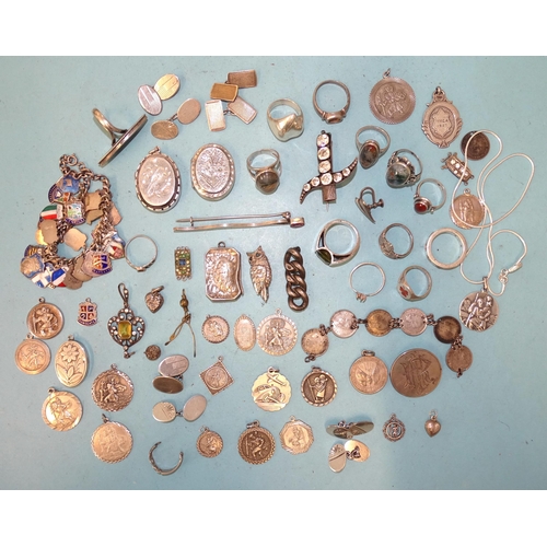 362 - A quantity of silver lockets, (a/f), rings, cufflinks and other items, 304g.