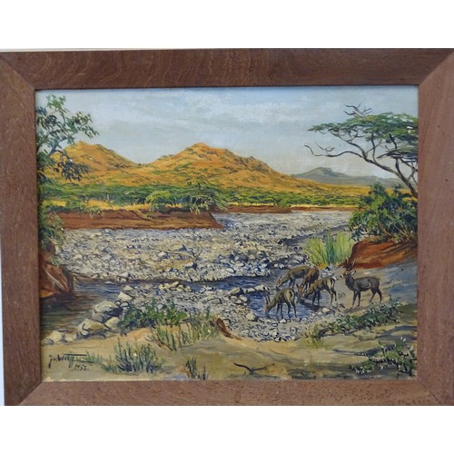 21 - Jurgen Von Wolff (1888-1975), GAZELLES BY A RIVER, oil on canvas, signed and dated 1952, 42 x 62cm a... 