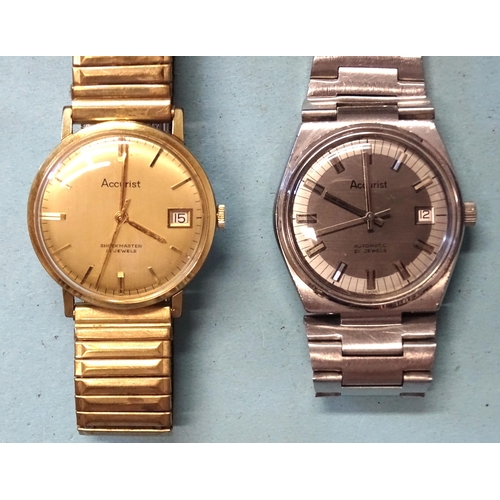 110 - Accurist, a boxed gold-plated Shockmaster wrist watch with date aperture, 32mm, on expanding bracele... 