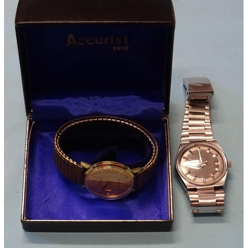 110 - Accurist, a boxed gold-plated Shockmaster wrist watch with date aperture, 32mm, on expanding bracele... 