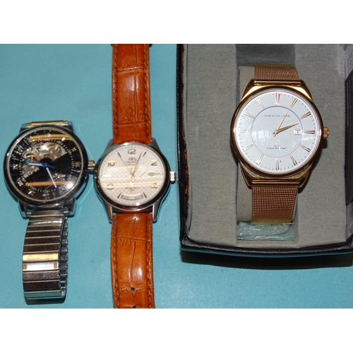 111 - A Christian Lars gentleman's gold-plated wrist watch, (boxed with papers), an Orient Automatic day/d... 