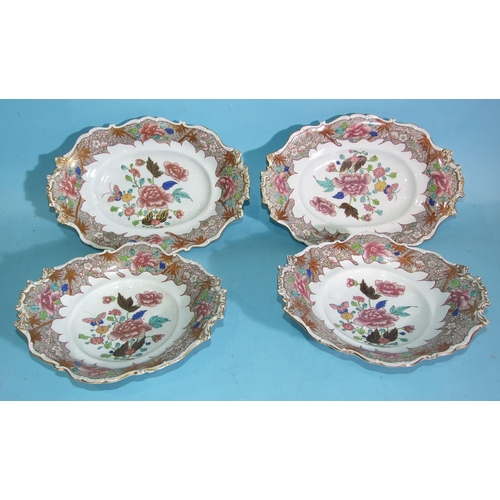 69 - Copeland Garrett, late-Spode, two pairs of shaped footed comports, the central floral decoration wit... 