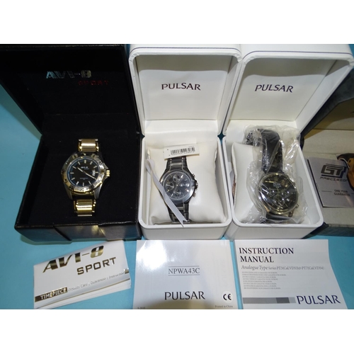 145 - Two GT Precision VelociTech wristwatches and four other modern gents wristwatches by Reward, Pulsar ... 