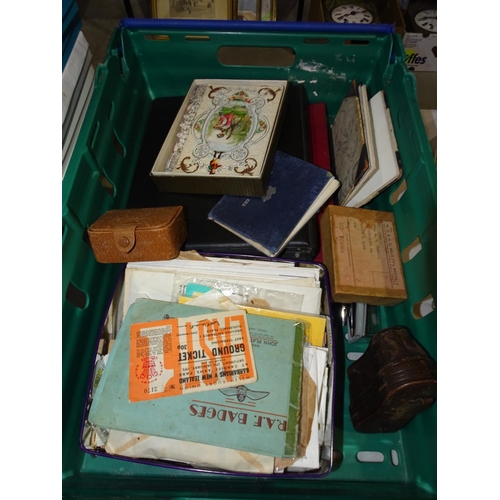 87 - A small collection of early 20th century Valentine cards, a schoolboy stamp collection, a pair ... 