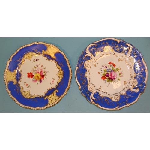 98 - A late 19th century Coalport plate, the blue border with gilt flowers and leaves around floral decor... 