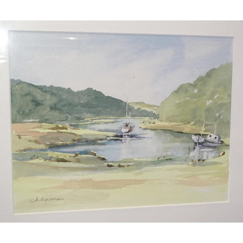 31 - D H Pinder, 'The Lyd, Dartmoor', a signed and titled watercolour, 10 x 32cm, R J Lugg 'Moorland Stre... 