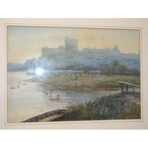 31 - D H Pinder, 'The Lyd, Dartmoor', a signed and titled watercolour, 10 x 32cm, R J Lugg 'Moorland Stre... 