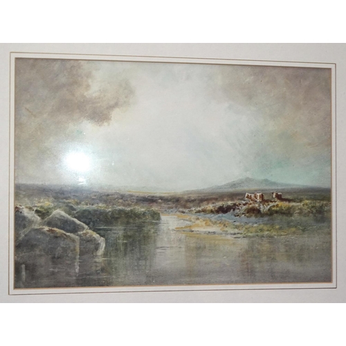 31 - D H Pinder, 'The Lyd, Dartmoor', a signed and titled watercolour, 10 x 32cm, R J Lugg 'Moorland Stre... 