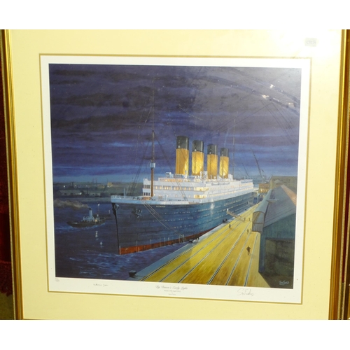 15 - After Simon Fisher, three signed limited-edition 'Titanic' coloured prints: 'The Titanic at Queensto... 