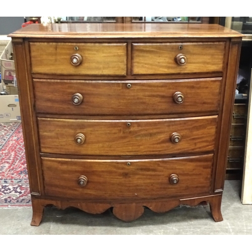 6 - A Victorian mahogany bow-front chest of two short and three long drawers, on bracket feet, 119cm wid... 