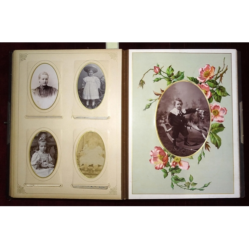 80 - A late-Victorian leather photograph album (a/f), with family photographs.