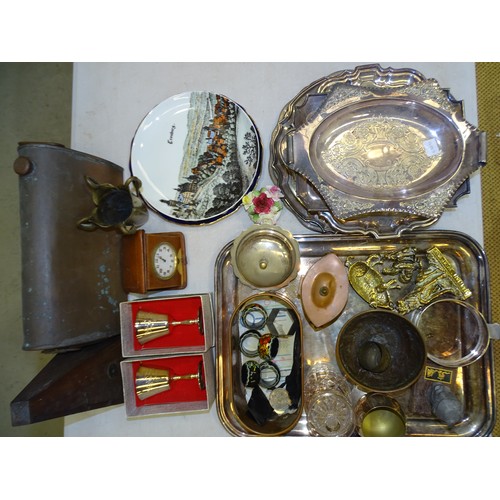 84 - A collection of plate and metalware including a three-light candelabra, various cruets and other ite... 