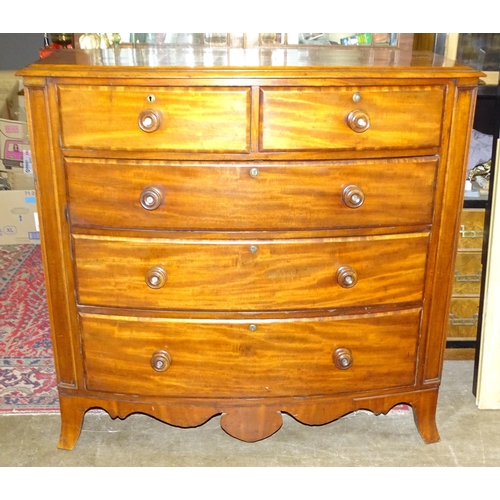 13 - A Victorian mahogany bow-front chest of two short and three long drawers, on bracket feet, 119cm wid... 