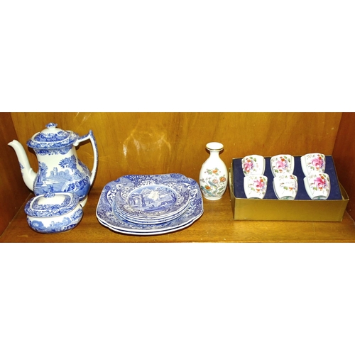 54 - A Copeland Spode Italian pattern blue and white teapot, 20cm high, a matching sugar bowl and cover, ... 