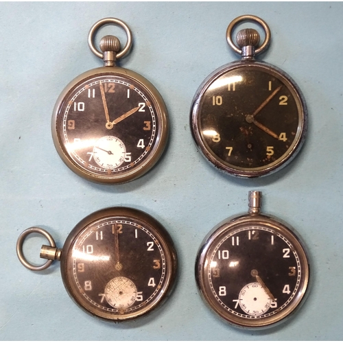 115 - Four black-faced military pocket watches, two marked 