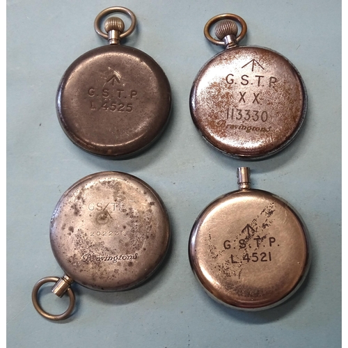 115 - Four black-faced military pocket watches, two marked 