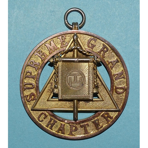 110 - A silver-gilt Supreme Grand Chapter standard-bearer's collar jewel, 5cm diameter.