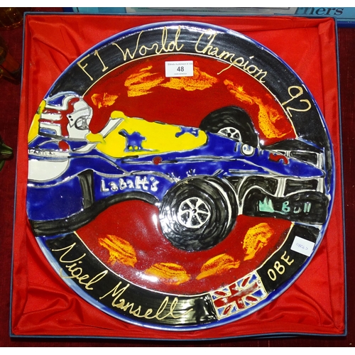 48 - A Nigel Mansell 'F1 World Champion 92' limited-edition plate by Chloe Mansell, 41cm diameter, no.15/... 