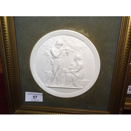 57 - Three framed Royal Copenhagen circular bisque plaques depicting classical scenes from 'The Four Seas... 