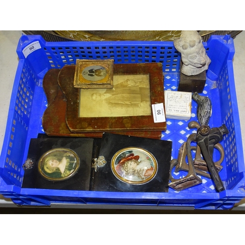 90 - Two framed silhouettes, other silhouette frames, a brass circular tray and other items.... 