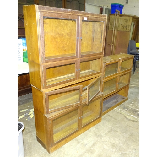 7 - Various sections of oak bookcase with glazed doors, (altered), 90cm wide.