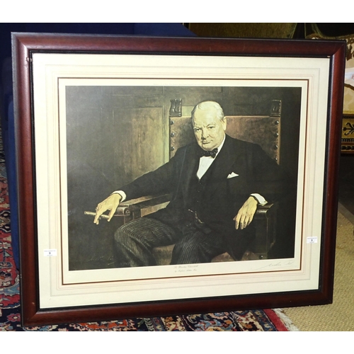 9 - A coloured print of Sir Winston Churchill after Professor Arthur Pan, signed in pencil within mount ... 