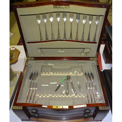 87 - A part-canteen of cutlery marked Cavendish, in fitted mahogany case with two drawers, by George Butl... 