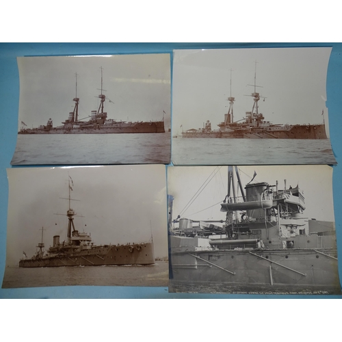 100 - Seven early-20th century photographs of HMS Dreadnought (x4), HMS Temeraire (x2) and HMS Superb, all... 