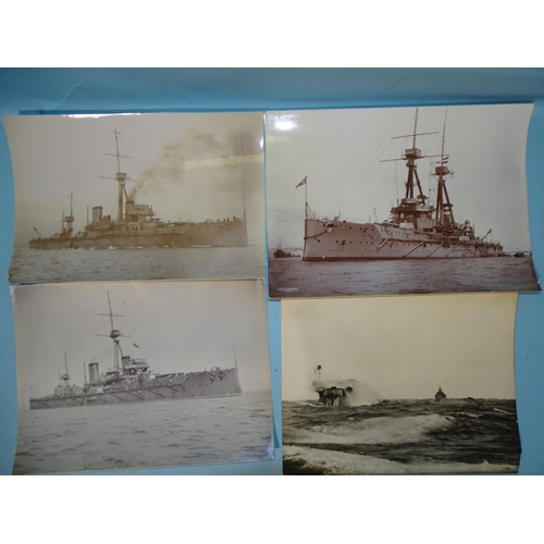 100 - Seven early-20th century photographs of HMS Dreadnought (x4), HMS Temeraire (x2) and HMS Superb, all... 