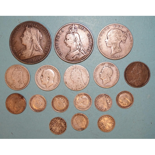 112 - A small collection of pre-1920 British silver coinage, including a Victoria 1900 crown, Victoria 189... 