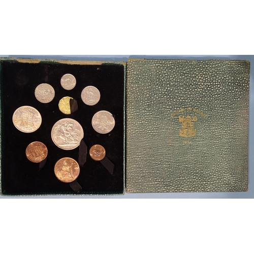 120 - Royal Mint, a 1951 Festival of Britain 10-coin proof set in original green cardboard shagreen-effect... 