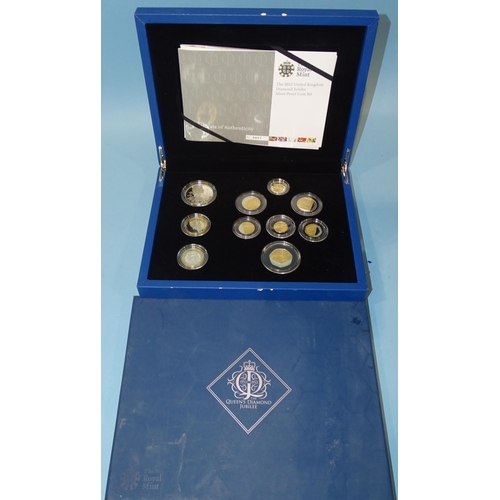 130 - The Royal Mint, 'The 2012 United Kingdom Diamond Jubilee Silver Proof Ten-Coin Set', cased with cert... 