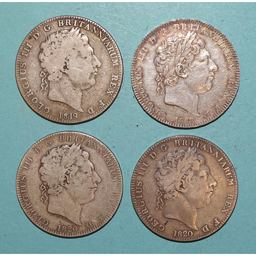 156 - George III (1760-1820), a collection of four crowns: 1818 (LIX), 1819 (LIX) and 1820 (LX) (x2), (4).... 