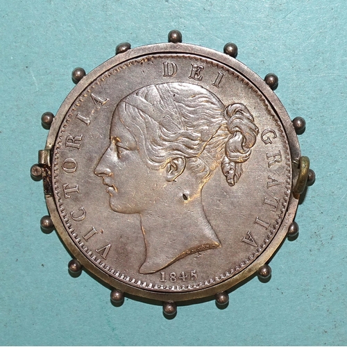 159 - Victoria (1837-1901), an 1845 crown, within mount, young head.