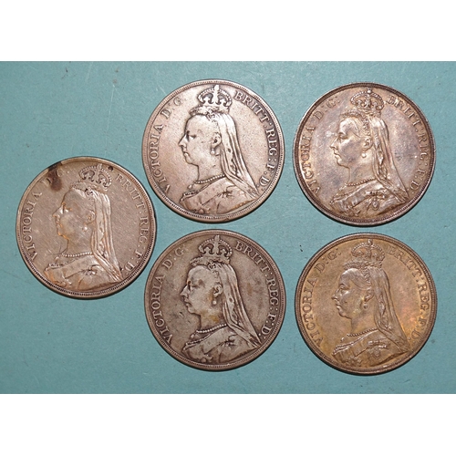 161 - Victoria (1837-1901), a collection of five crowns: 1887 and 1889 (x4), (5).