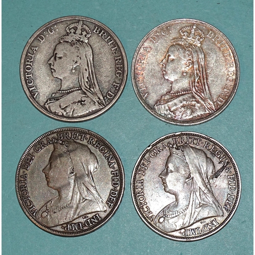 162 - Victoria (1837-1901), a collection of four crowns: 1890, 1892, 1893 and 1896, (4).