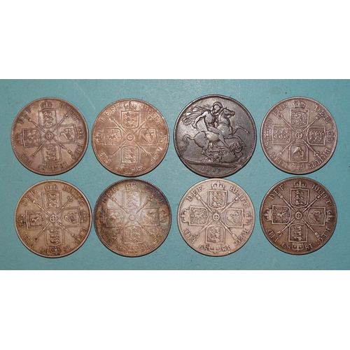 164 - Victoria (1837-1901), a collection of seven double-florins: 1887 (x2), 1889 (x3) and 1890 (x2), toge... 